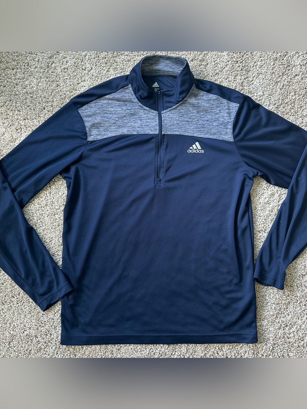 adidas Men’s Navy Blue Full-Zip Training Sweater with Heather Detail